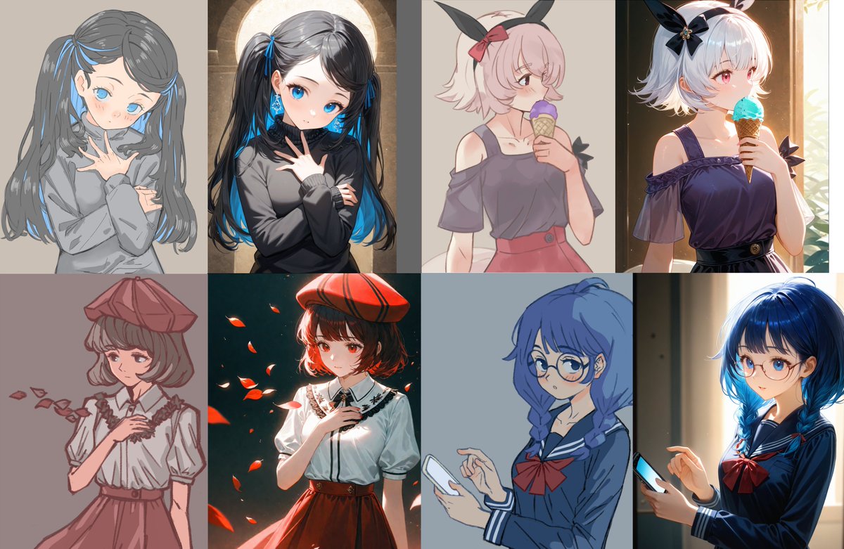 ephtracy's tweet photo. for curiosity, I throw some of my novice sketches into some dated(?) oss image generators, the results are kind of interesting...there are some thoughts and options about the process which require a thread of posts, so for now just leave some comparison here...(1/3) https://t.co/2Ad9V6xOjC