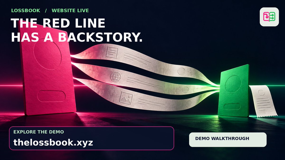 TheLossbook's tweet photo. A red line has a backstory.

Where did the cost come from? What moved like it? What would the preview show?

Follow the paper trail on the LOSSBOOK website with a demo wallet. Figures and signature are illustrative; live reads and swaps come later.

https://t.co/e7phJD1yf3 https://t.co/cF8EaCozTU