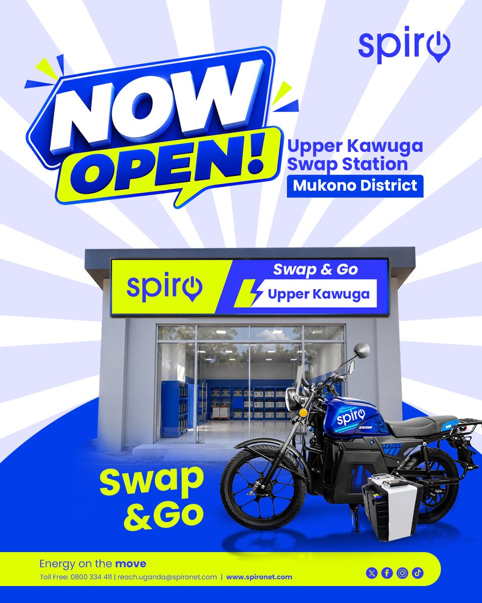 SpiroUganda's tweet photo. Ab’e Mukono twabongeddeyo Swap. Teli kwekwaasa! 

Jangu ofune piki yo eya Spiro . Gamba nemunno!🥳

Ajeetaaze Ku loan oba Cash;

📍 Visit our Spiro Showroom today at Plot 11, Old Port Bell Road.

📞 Toll Free: 0800 334 411
📱 WhatsApp: 0200 934 489

#SpiroUganda https://t.co/qxD7XauaLb