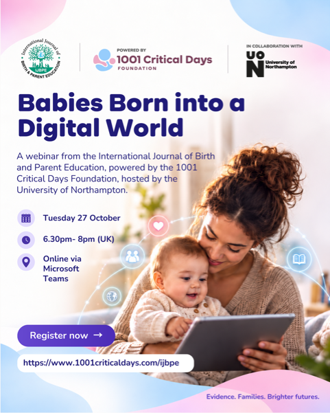 MichelleUON's tweet photo. Join experts from around the world for this insightful webinar from IJBPE, in collaboration with @UniNorthants  and hosted by the 1001 Critical Days Foundation. Explore the impact of technology on early development, family relationships and wellbeing.

https://t.co/3dme2zaBW6 https://t.co/158gnfDEH7