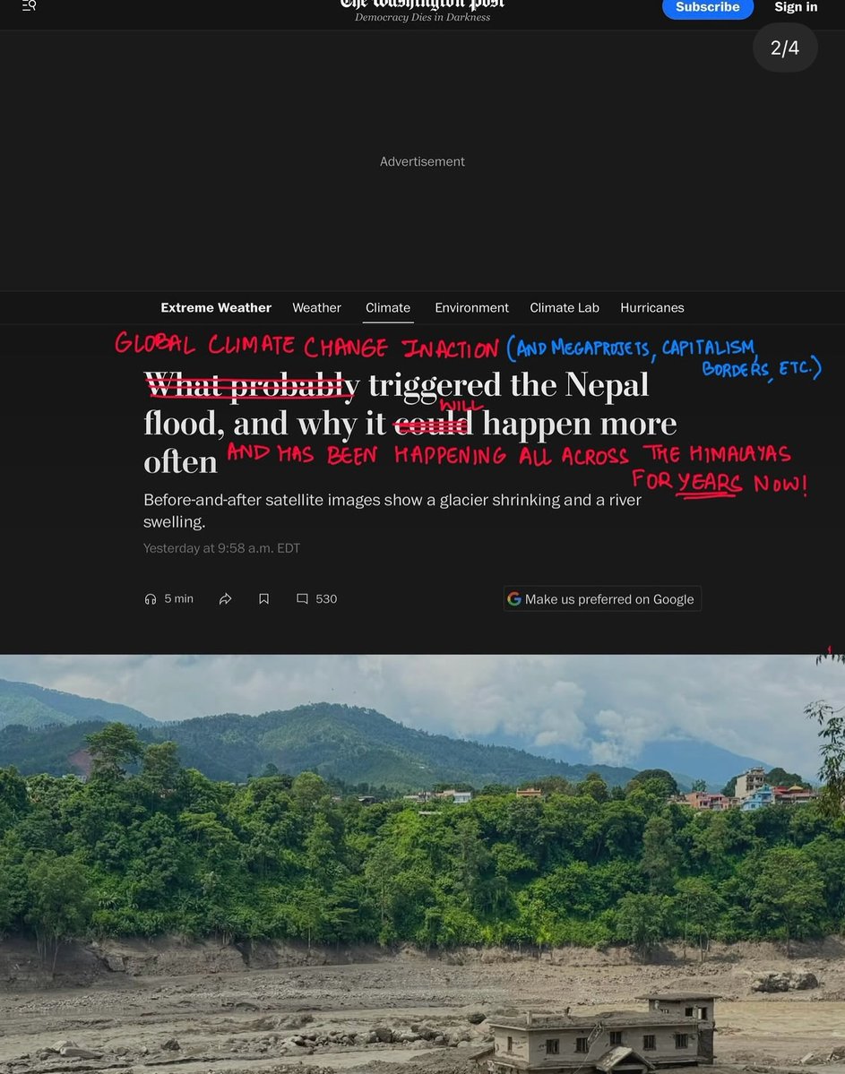 ShayHamiss's tweet photo. They call it a “natural disaster” and “unusual, ” saying it “could” happen more often. Meanwhile, Nepal is burying the consequences. How much more evidence does the world need before precaution becomes action? Nepal did not cause this climate https://t.co/Q1rzkcV6HB