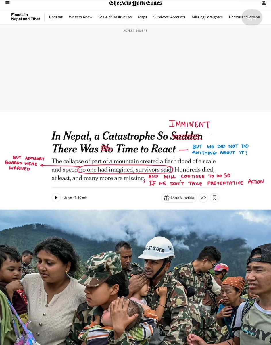 ShayHamiss's tweet photo. They call it a “natural disaster” and “unusual, ” saying it “could” happen more often. Meanwhile, Nepal is burying the consequences. How much more evidence does the world need before precaution becomes action? Nepal did not cause this climate https://t.co/Q1rzkcV6HB