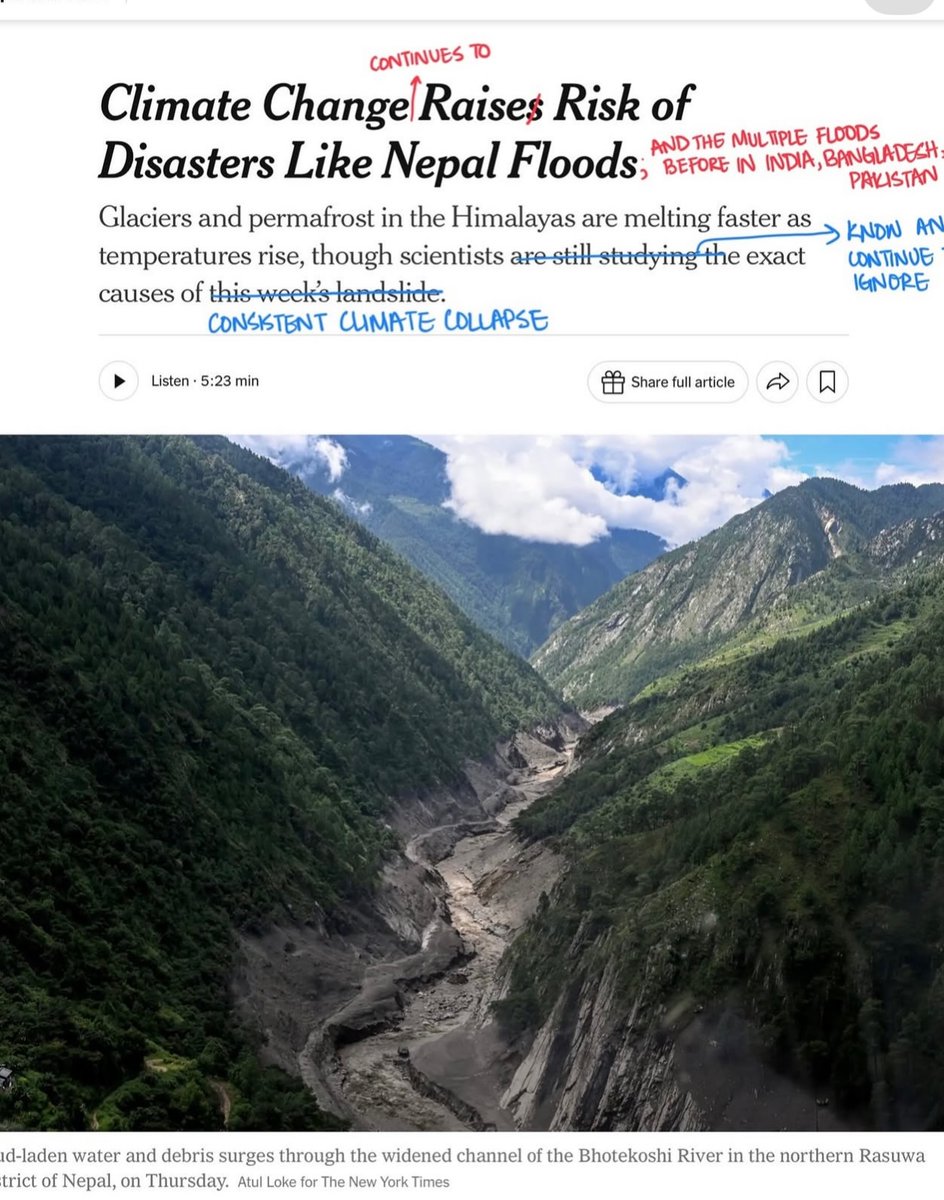 ShayHamiss's tweet photo. They call it a “natural disaster” and “unusual, ” saying it “could” happen more often. Meanwhile, Nepal is burying the consequences. How much more evidence does the world need before precaution becomes action? Nepal did not cause this climate https://t.co/Q1rzkcV6HB