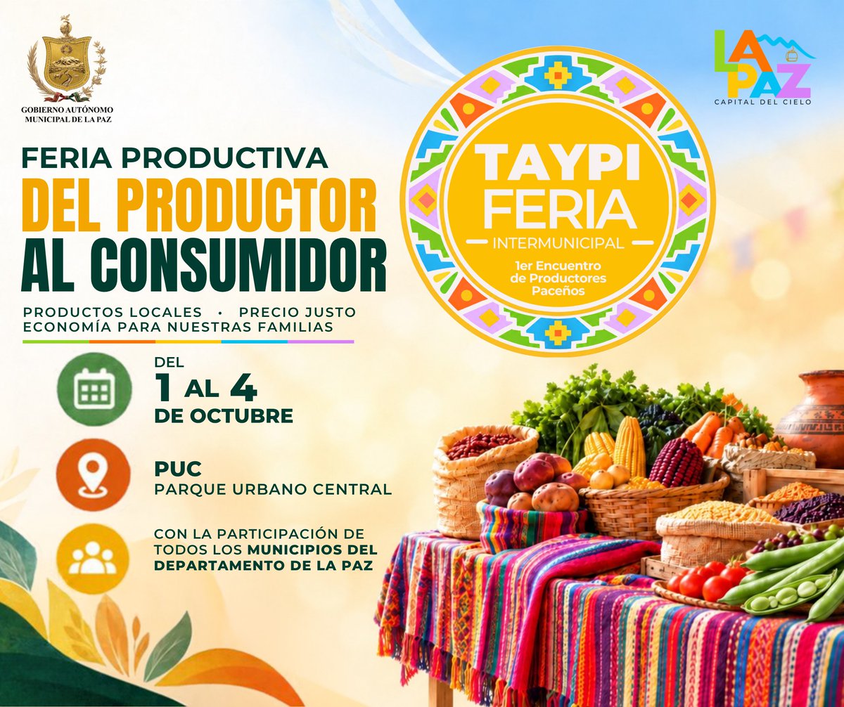 AlcaldiaLPZ's tweet photo. ¡TAYPI FERIA!
#IMPORTANTE https://t.co/rcP3MipJ3A