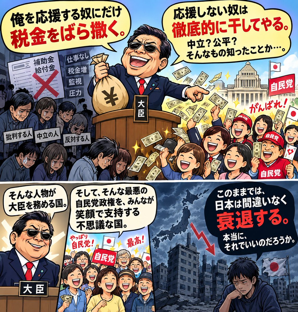 SyoumonaiK's tweet photo. @ozawa_jimusho そのままAIで絵にしたら
(４コマ漫画かな？) https://t.co/6SLOH6O7TD