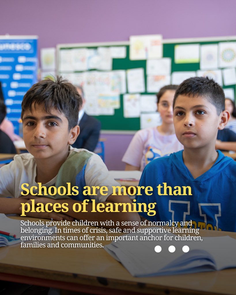 UNESCOBEIRUT's tweet photo. 🎒 A new school year, a new opportunity to #Learn.

For children affected by crisis, returning to school means protecting the #RightToEducation, ensuring learning continuity and leaving no one behind.

#UNESCO works with partners for safe, inclusive and quality education.🇱🇧💙 https://t.co/tpjIs8071l