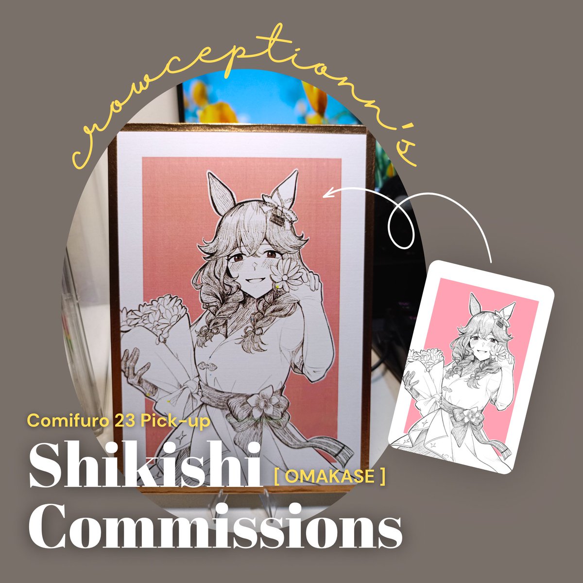 crowception's tweet photo. crowception's #cf23 shikishi commissions are open!

Haloo o/ Aku buka komis khusus untuk pick-up #comifuro23 dengan slot terbatas! Artwork akan bersifat digital dan dibuat menjadi handmade shikishi seperti di gambar. 

Jika tertarik untuk memesan, bisa langsung DM yaa! https://t.co/K6ouhvEPTU