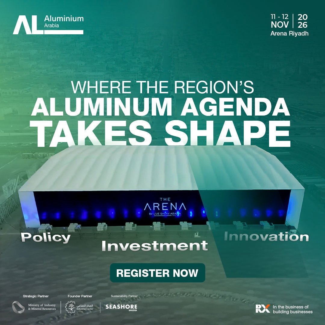 AluminiumArabia's tweet photo. A growing industry needs more than exhibition space. It needs a place where decisions, capital, and innovation can meet.

ALUMINUM Arabia is being built as the region's annual meeting point, bringing together government stakeholders, investors, manufacturers, technology providers, and industry leaders on a single, focused platform.

A place to discuss the issues shaping the market, identify where investment is moving, connect innovation with real industrial needs, and build partnerships that can move the value chain forward.
Be part of the conversation shaping what comes next.

📍Arena Riyadh, Saudi Arabia
🗓 11 to 12 November 2026

Register now: https://t.co/cmDd9AOwPy

#AluminiumArabia #IndustrialTransformation #AluminiumIndustry #Vision2030