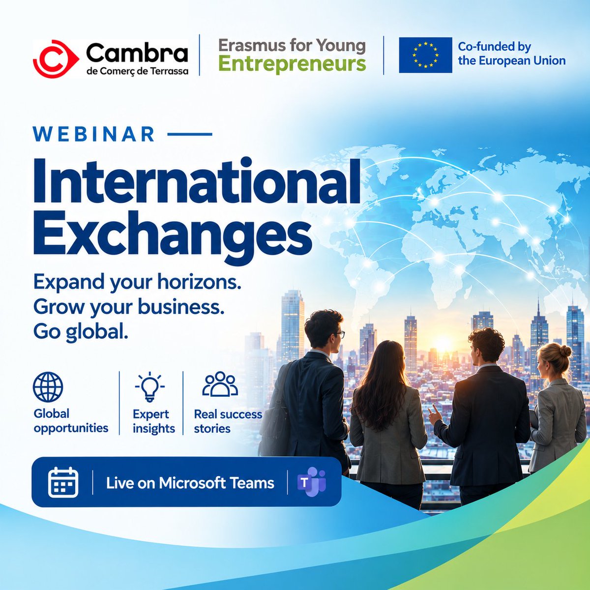 CambraTerrassa's tweet photo. Presentem Erasmus for Young Entrepreneurs amb BEYOND EYE, en col·laboració amb @Esade eWorks.
Coneix el programa i l'experiència de BitSpace en intercanvis al Canadà, Eslovènia i Lituània.
📅 8/10 | 13 h | 💻 Online
👉 https://t.co/R6n8zFP057 https://t.co/KN0gTWTOMG