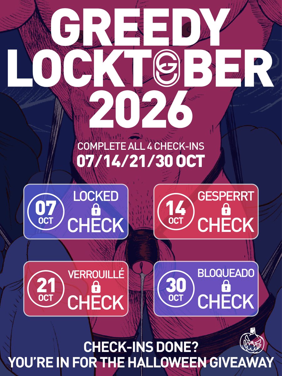 GreedyClusterEU's tweet photo. ๐ GREEDY LOCKTOBER 2026
Ready to lock in? ๐
Follow @GreedyClusterEU
๐
7 / 14 / 21 / 30 OCT
Quote each official check-in post with
โLOCKED ๐ CHECKโ + your photo ๐ธ
Complete all 4 to enter our Halloween Giveaway ๐
#GreedyLocktober #Locktober #greedycluster https://t.co/Rq2t8syqZV
