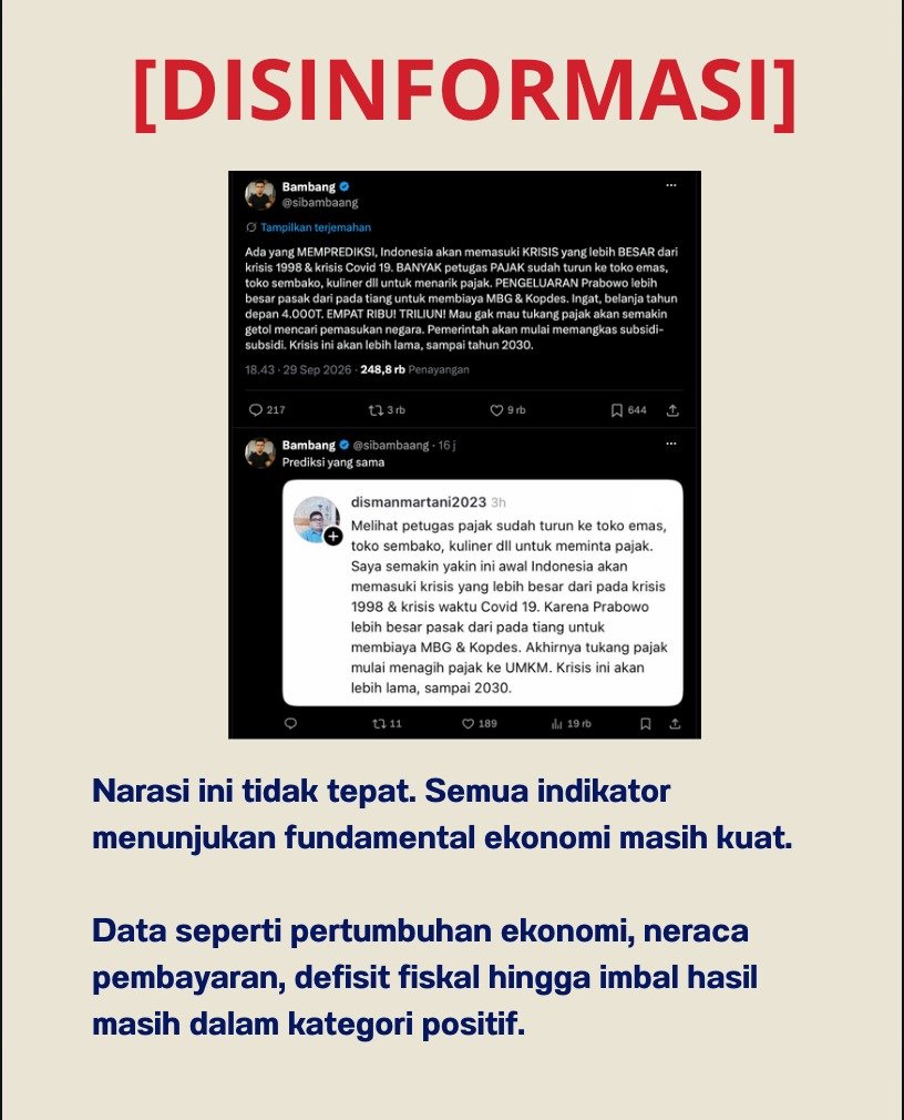 articlte's tweet photo. Waspada narasi keliru di media sosial! Semua indikator riil menunjukkan bahwa fundamental ekonomi nasional kita masih berada dalam kondisi yang sangat kuat. #EkonomiKitaKuat https://t.co/aRoEDn9X3n