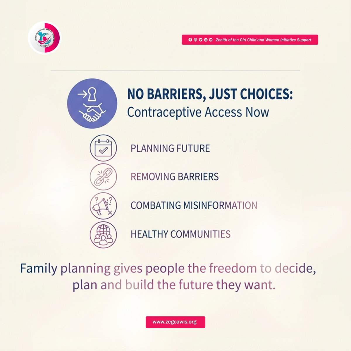 zegcawis's tweet photo. Contraception allows individuals and couples to make informed decisions about whether and when to have children and how to plan their families.
#ZEGCAWIS #WorldContraceptionDay2026 #NoBarriersJustChoices #ContraceptiveAccessNow #FamilyPlanning #ReproductiveHealth #InformedChoices https://t.co/mON2GfEURl