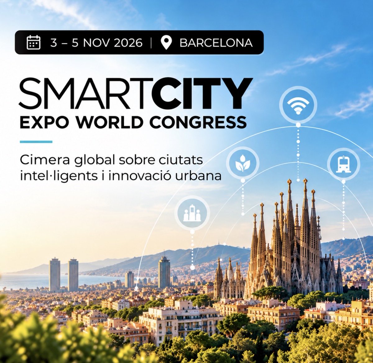GironaCetig's tweet photo. 🏙️ Barcelona acull l’Smart City Expo World Congress del 3 al 5 de novembre de 2026.

🌱 Sostenibilitat
💡 Innovació urbana
🚆 Mobilitat
📡 Tecnologia

Una cita global per pensar i construir les ciutats del futur.

📍 Barcelona
#SCEWC26 #SmartCities #Barcelona #enginyersgi #enginyeriadelfutur