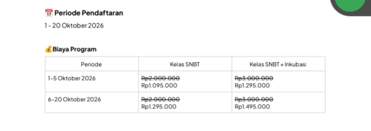 echaanary's tweet photo. ALT 4.0 — BATCH 2
by Alternatifa

Program persiapan SNBT 2027 yang berlangsung Oktober 2026 – April 2027.

Ada:
📚 Live Class
🎥 Rekaman kelas
📝 Airdrop
🌱 Habit
🫂 Mentoring
💬 Community
🎯 Tryout

dan masih ada beberapa fitur lainnya. https://t.co/GPFnMLMXzD