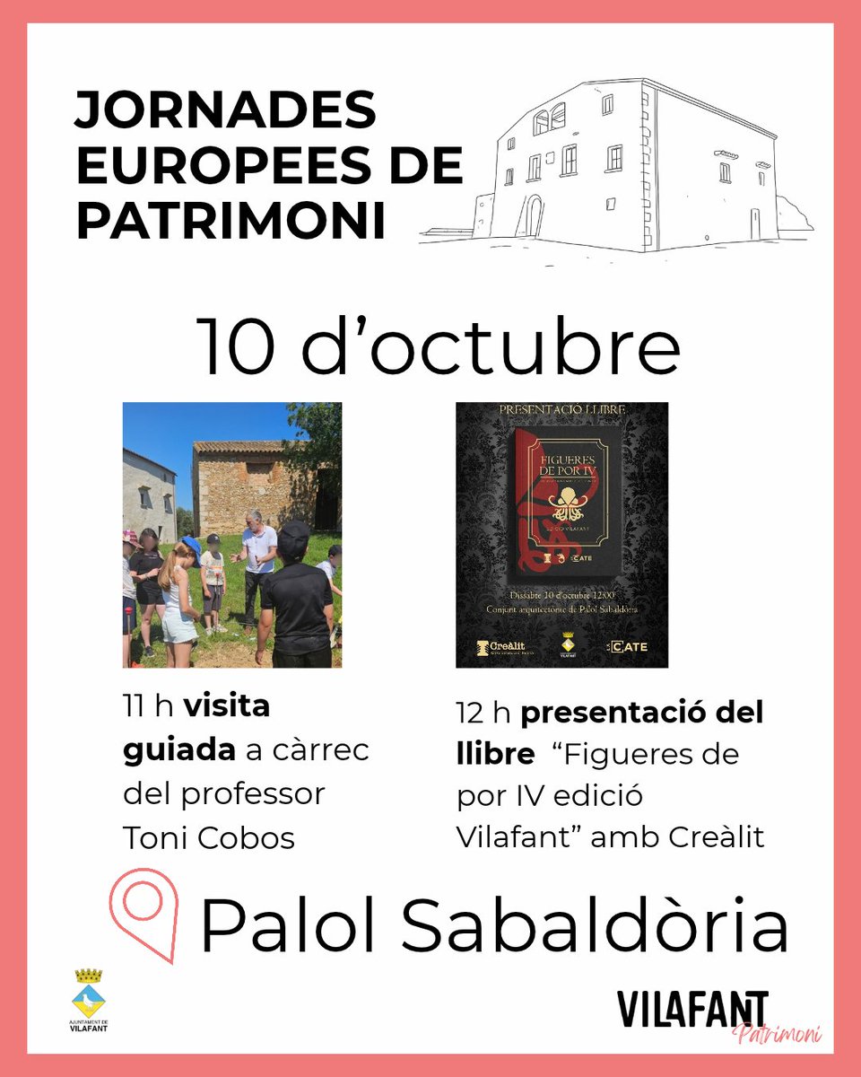 AjVilafant's tweet photo. Descobreix el patrimoni de #Vilafant, vine a gaudir de les jornades europees de patrimoni a Palol Sabaldòria.
Descobreix els racons d'aquest entorn màgic amb el professor @tonicobos i gaudeix dels relats creats pels escriptors de @crea_lit en aquest espai.
T'ho perdràs? https://t.co/JB48IdnvbJ