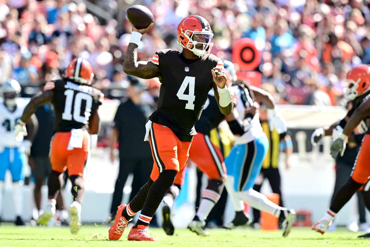 BrownsNationcom's tweet photo. Brian Baldinger raves about Deshaun Watson’s home opener, saying the Browns quarterback answered a lot of questions with his legs, poise, and playmaking.

"Deshaun Watson's return to Cleveland. How would it go? Let's go through a checklist. The legs look good. Legs are good, check. You trust Deshaun Watson on 4th and 3? Yeah, to throw the ball to KC Concepcion here on timing. Stick throw on timing, check. They always say: calm feet, calm mind. The feet are calm. They're on the ground. Playmaking ability, let's just see what he has down 18-13. Navigate the pocket. Keep the eyes up. Find your tight end, Harold Fannin. Bam! I haven't seen a crowd in Cleveland react like that in a long, long time. Deshaun Watson answered a lot of questions in that game."