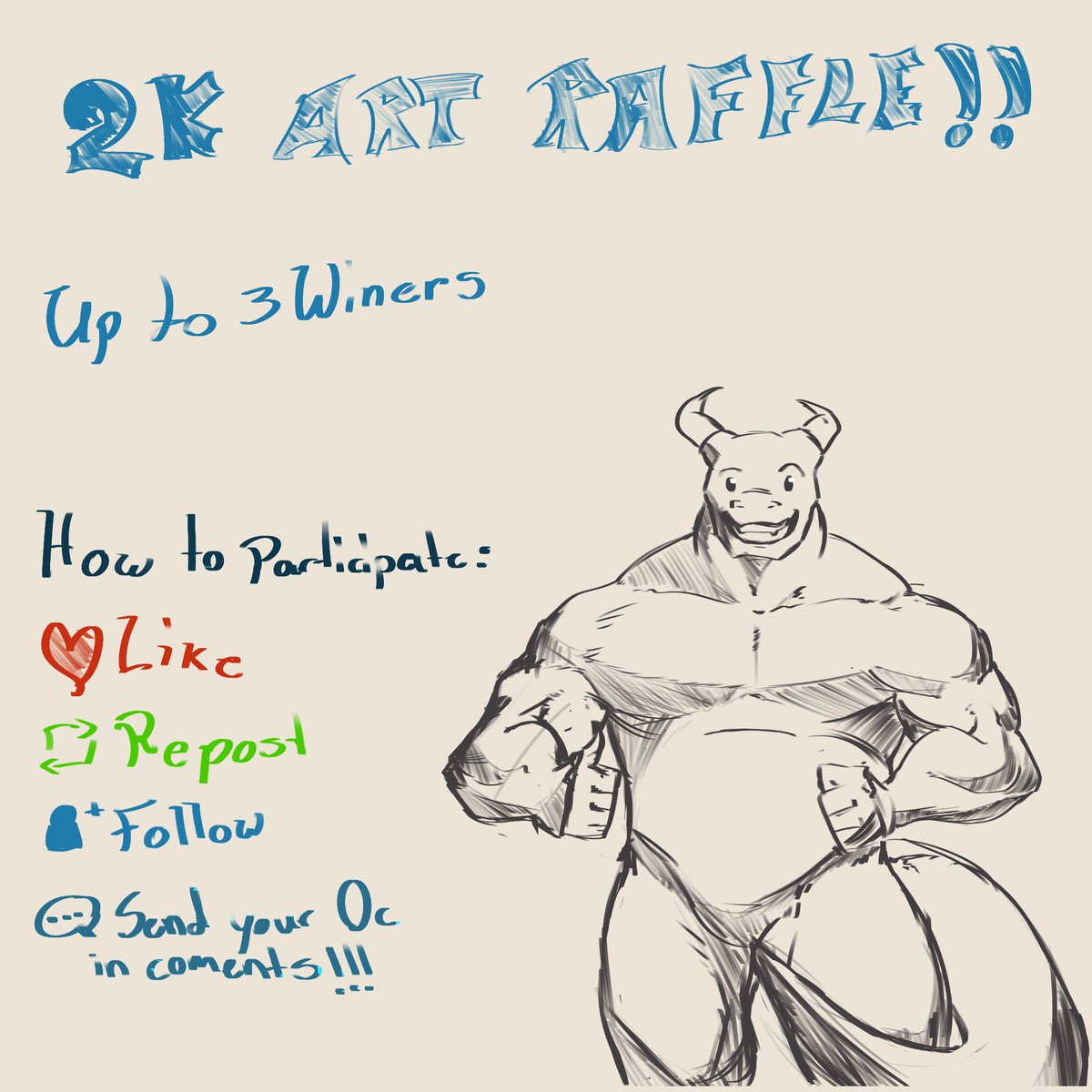 Aust372's tweet photo. As a thank you for 2k followers, I've decided to hold another art raffle: up to 3 winners!!!

The giveaway ends tomorrow at 6 AM. Good luck to everyone!

(Remember to submit only SFW characters) https://t.co/C9pmEyS7aI