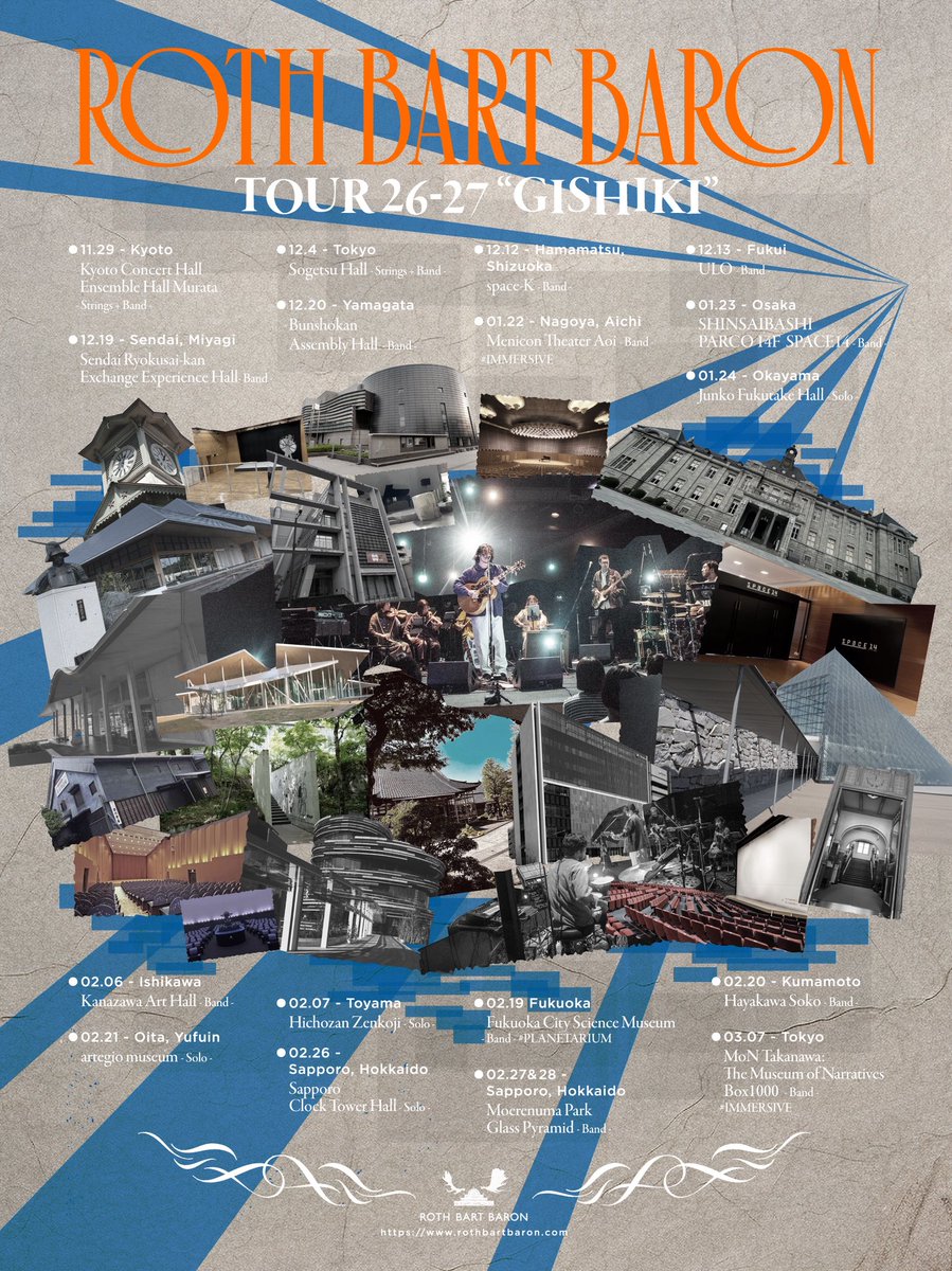 ROTHBARTBARON's tweet photo. GISHIKI TOUR 2026–2027
新たに発表された後期公演を含む、 全会場をコラージュした
YYOKKE: yosuke tsuchida (@yyokke_)による第2弾ツアービジュアルを公開。 https://t.co/tb6FloyTzF