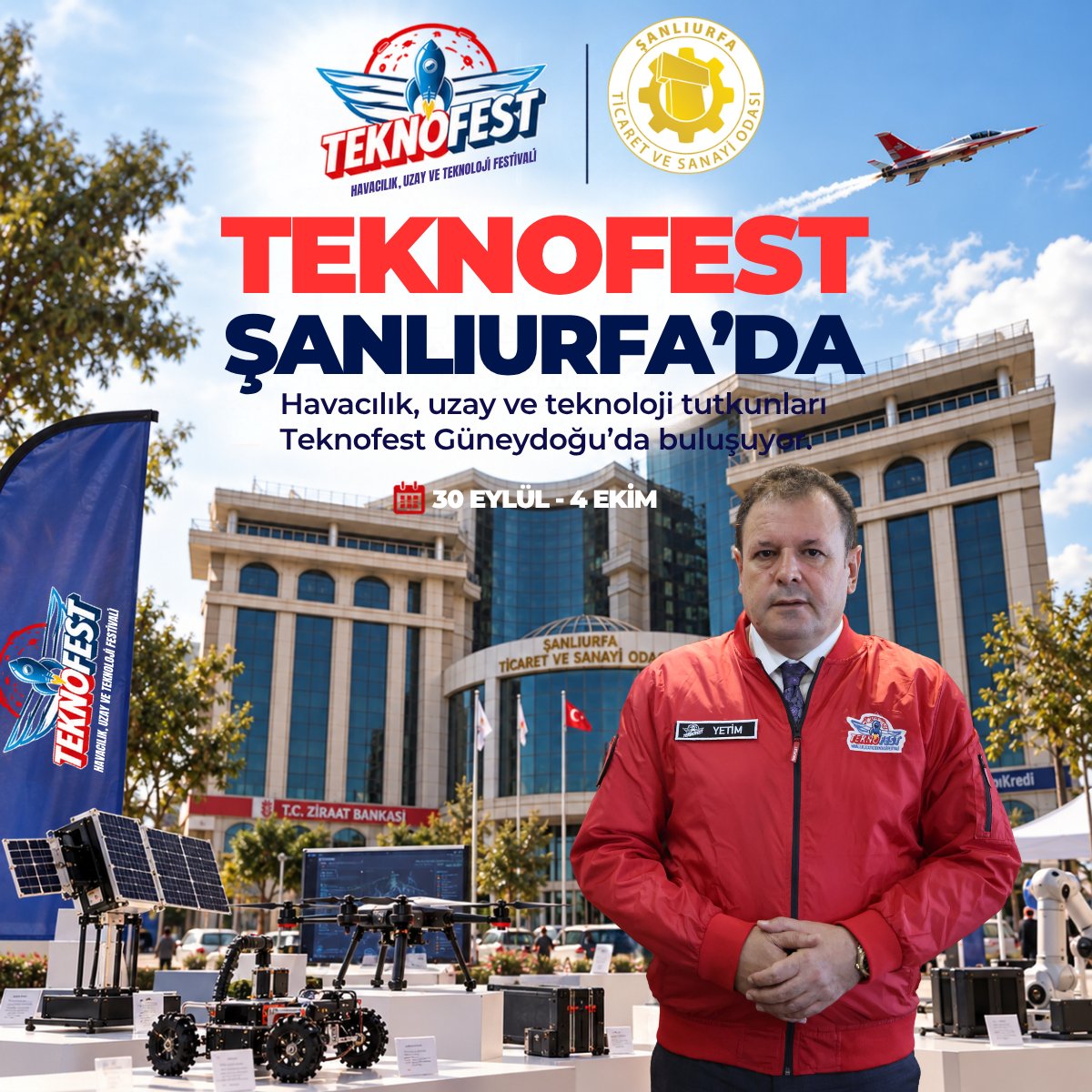 sanliurfatso's tweet photo. Yönetim Kurulu Başkanımız Mehmet Yetim, 30 Eylül–4 Ekim tarihlerinde Şanlıurfa GAP Havalimanı’nda düzenlenecek TEKNOFEST Güneydoğu’ya ilişkin açıklamalarda bulundu.

Gençleri araştırmaya, tasarlamaya ve fikirlerini hayata geçirmeye teşvik eden TEKNOFEST’in önemine dikkat çeken Başkanımız, Şanlıurfa’nın genç nüfusu ve üretim gücüyle teknoloji alanında da daha güçlü bir konuma ulaşması gerektiğini vurguladı.

🔗 Haberin devamı: 
https://t.co/cDHGXpsnmj

@mdoganyetim @serhatkrd @komiteleri  @tobbiletisim @rhisarciklioglu