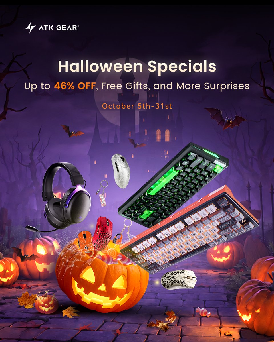 AtkGear's tweet photo. 👻 Halloween Specials Are Live!
The wait is over.
Enjoy up to 46% OFF, free gifts, and more surprises during ATK’s Halloween Specials.
🕸️ Oct. 5 – Oct. 31
Explore the event now：https://t.co/dQGV25ZeGg https://t.co/SczHl08Szs