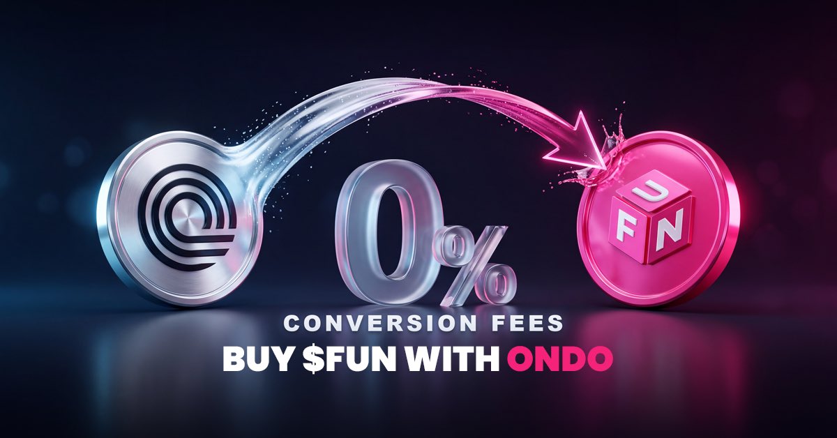 FUNtoken_io's tweet photo. 🚀 ONDO (ERC-20) is now supported!

Deposit ONDO and have it automatically converted into $FUN with 0% conversion fees. ⚡

Deposit ONDO &amp; Get $FUN 👉 https://t.co/NxFEQxGYru https://t.co/EYEfByUhSS