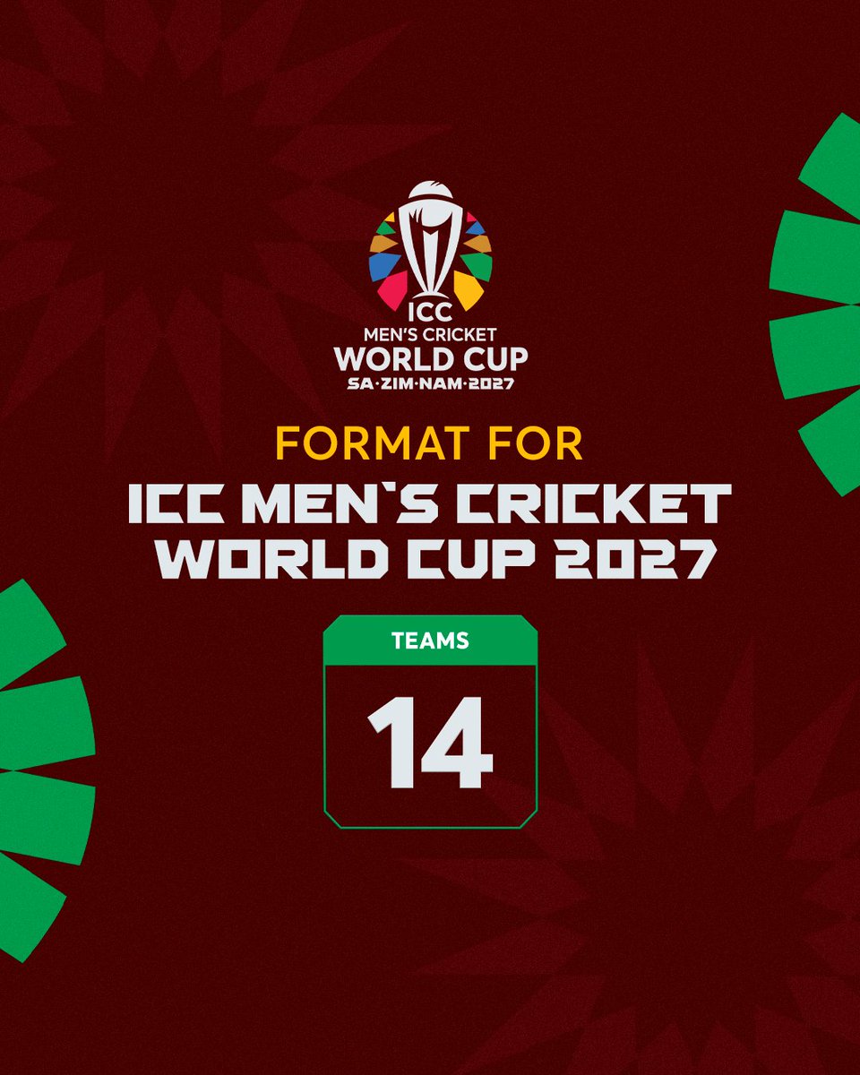 ICC's tweet photo. Your guide to the new Men's @cricketworldcup format for the 2027 edition in South Africa, Zimbabwe and Namibia 🏆

Stay tuned to ICC channels as we prepare to launch the full ICC Men's #CWC27 match schedule on October 1, with fans able to enter the ticket ballot at the same time 🎫

More on the format ➡️ https://t.co/8wKAazzwsQ