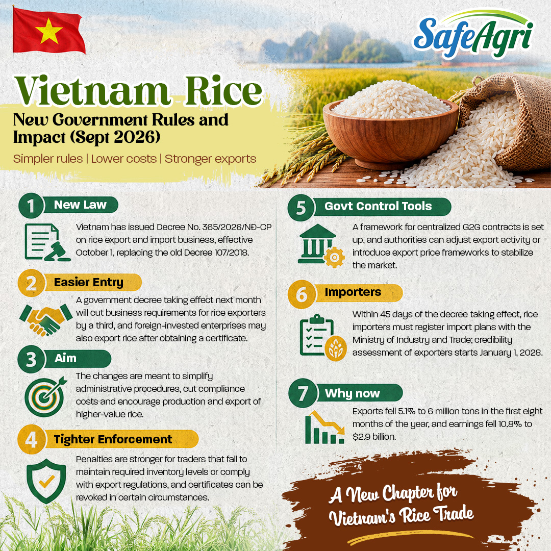 safeagri's tweet photo. Vietnam Rice New Government Rules and Impact (Sept 2026) #VietnamRice #VietnamRiceExport #RiceExport #RiceTrade #VietnamTrade #RiceIndustry #GlobalRiceMarket #RiceImportExport #AgriTrade #Agribusiness #RiceBusiness #FoodTrade #CommodityTrade #G2GTrade #RiceMarket https://t.co/EYg8UPiExR