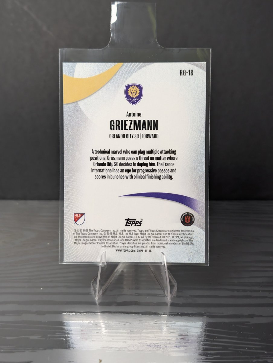 HarpoonHobbyCo's tweet photo. ⚽ Antoine Griezmann — Orlando City SC FW
2026 Topps Chrome · Rhythm of the Game RG-18
France international. Progressive passer. Clinical finisher.
Purple kit + Chrome foil 🔥
#AntoineGriezmann #OrlandoCitySC #MLS #ToppsChrome #HarpoonHobbyCo
https://t.co/10EgnBl3nV https://t.co/9YvEYZEyMD