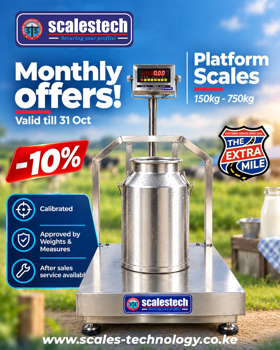 ScalestechLtd's tweet photo. This October, we’re giving you more reasons to choose Scalestech.
From 1st to 31th October, enjoy our special EXTRA MILE OFFER on selected weighing solutions and equipment.
Visit us along Bunyala Road, Nairobi
Call/Whatsapp+254743233223

Tanga Dubai What Does It Fix https://t.co/53ADk1vnxk