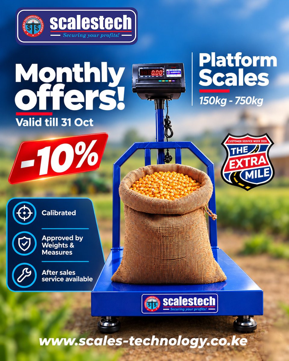 ScalestechLtd's tweet photo. This October, we’re giving you more reasons to choose Scalestech.
From 1st to 31th October, enjoy our special EXTRA MILE OFFER on selected weighing solutions and equipment.
Visit us along Bunyala Road, Nairobi
Call/Whatsapp+254743233223

Tanga Dubai What Does It Fix https://t.co/53ADk1vnxk