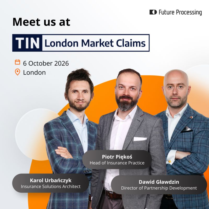 FutureProcessin's tweet photo. Claims performance reaches far beyond the claims team. It influences broker renewals and gives underwriters the data to price and structure the next policy.
Piotr Piękoś, Karol Urbańczyk and Dawid Glawdzin will be at London Market Claims in London on 6 October. Attending? Let’s talk.
#LondonMarket #InsuranceClaims #InsuranceData