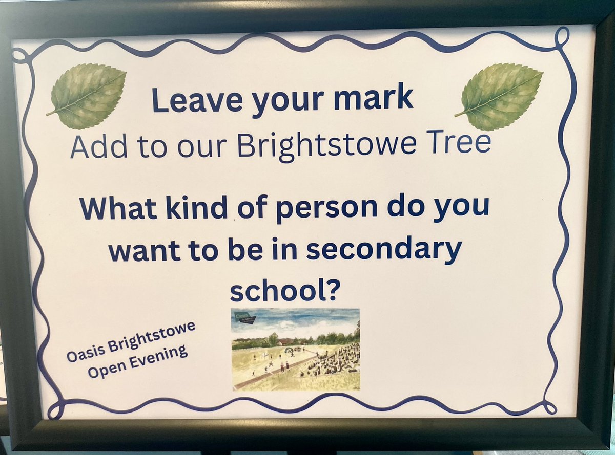 OABrightstowe's tweet photo. Open Evening -  Wednesday 30th September 

Our tree gives our future students the opportunity to leave their mark and share the kind of person they would like to be when they join us in secondary school. We absolutely love seeing our tree grow with their hopes and aspirations! https://t.co/6fjTBvOzUG