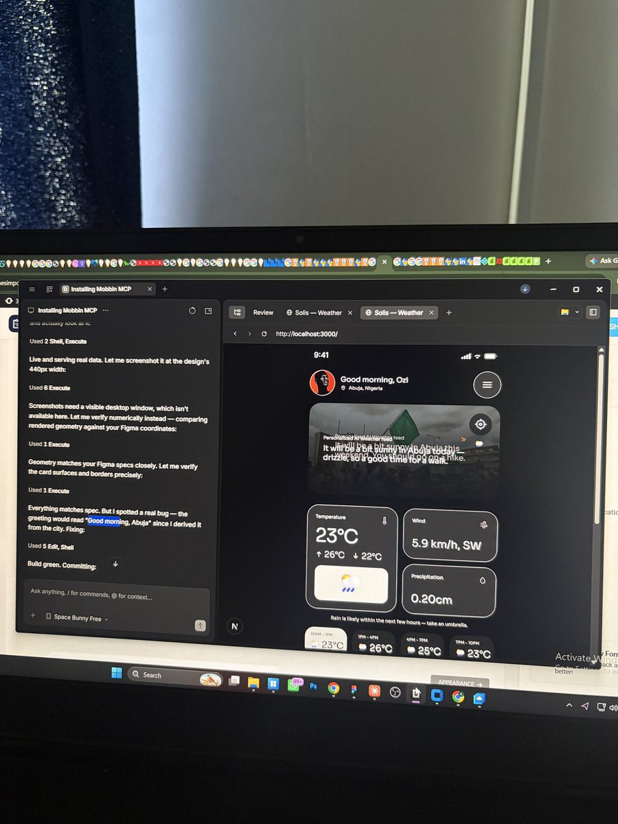 OziAshraff's tweet photo. I designed a weather app a long time ago and I’m currently getting it vibe coded with open code which would save me a lot of time. Ai is fun🙂 https://t.co/hBsiYQMDN3