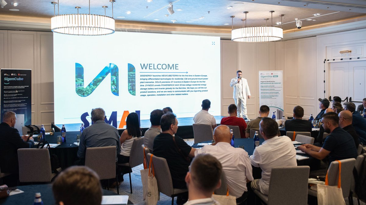EnergyInReview's tweet photo. On 18 September 2026, SIMAI TECHNOLOGY SRL technology welcomed more than 200 partners, installers, distributors and energy professionals from #Romania and across #Europe to #Bucharest for a major product launch event featuring Sigenergy, Solis and Dyness.
https://t.co/plX383aZv4 https://t.co/nuZgfibgQ9
