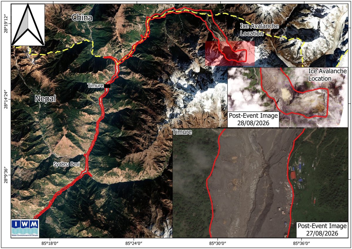 Sentinel_Asia's tweet photo. Following the extensive damage caused by severe flooding and landslides in Nepal, on 26 August 2026 (UTC),@Sentinel_Asia was activated at the request of the #DHM. Information has been uploaded to the Sentinel Asia website.  
https://t.co/sg7P2FArRI
Map produced by #IWM https://t.co/nsdyffOqOv