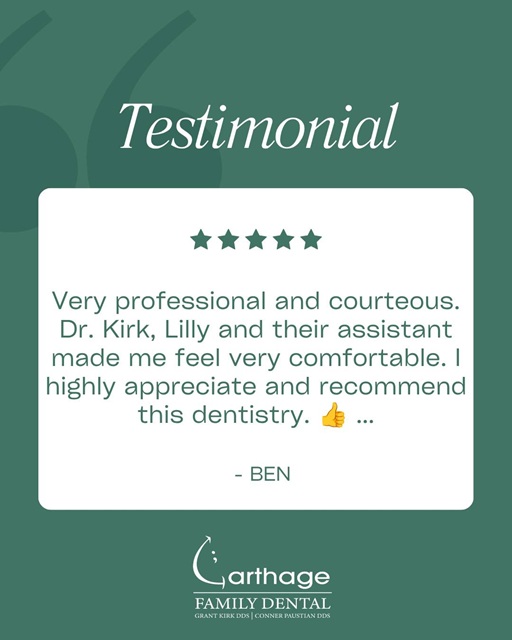 CarthageDental's tweet photo. 💙 Every review means something to our team. Thank you to every patient who trusts Carthage Family Dental and takes the time to share their experience.
Your feedback helps us keep caring for Carthage, MO.
🔗 https://t.co/osGTHMoqps
#CarthageMO #PatientExperience #DentalCare https://t.co/xow7CJ6D1G