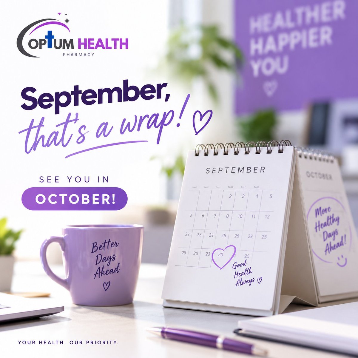OptumHealth's tweet photo. September, that’s a wrap! 💜
Thank you for being part of our journey this month. From health tips to everyday wellness reminders, we hope you found something useful.
October is bringing more health, more tips, and more reasons to put your wellbeing first. #Optumpharmacy #health https://t.co/K3bp91LPeX