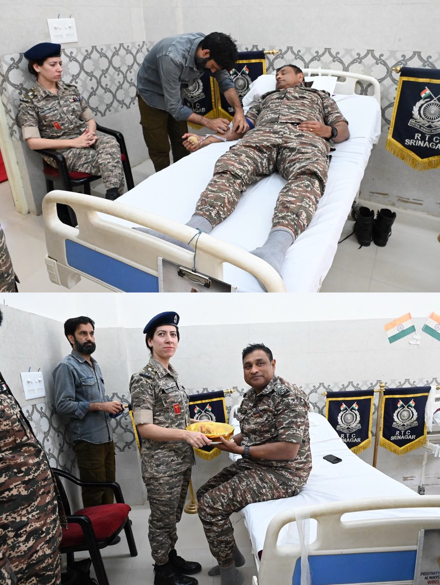 RTCSNRCRPF's tweet photo. #NationalVountaryBloodDonorDay #RTCSNRCRPF व @185Bncrpf  द्वारा SMSH अस्पताल के सौजन्य से रक्तदान शिविर का आयोजन किया गया। जवानों ने रक्तदान कर मानव सेवा व जीवन रक्षा के प्रति अपनी प्रतिबद्धता को पुनः प्रदर्शित किया
#CRPF 
#ServiceAndLoyalty
#NationFirst
#Vandematram150 https://t.co/eH150R9K3v