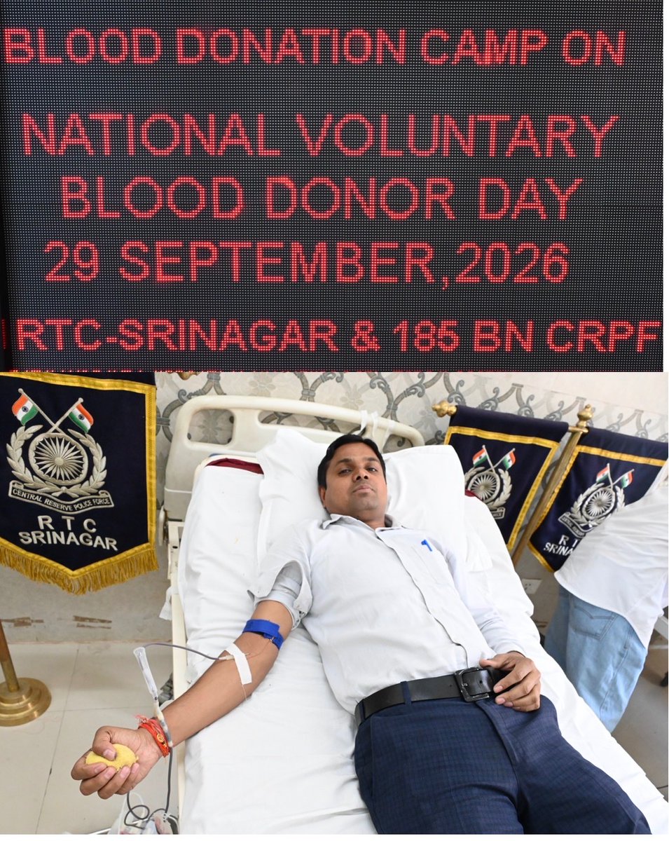 RTCSNRCRPF's tweet photo. #NationalVountaryBloodDonorDay #RTCSNRCRPF व @185Bncrpf  द्वारा SMSH अस्पताल के सौजन्य से रक्तदान शिविर का आयोजन किया गया। जवानों ने रक्तदान कर मानव सेवा व जीवन रक्षा के प्रति अपनी प्रतिबद्धता को पुनः प्रदर्शित किया
#CRPF 
#ServiceAndLoyalty
#NationFirst
#Vandematram150 https://t.co/eH150R9K3v