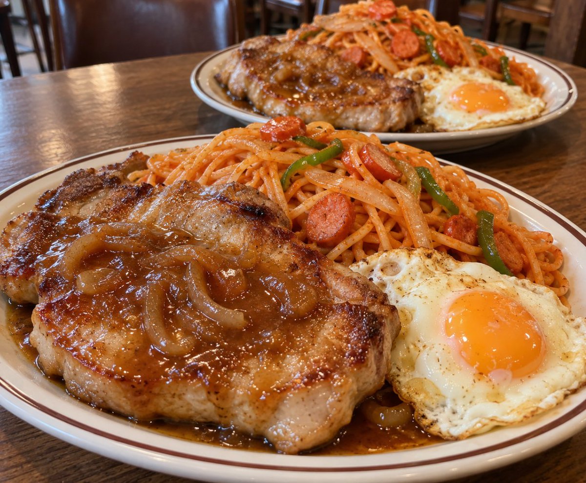 melikesalataci's tweet photo. 喫茶店のポークソテーナポリタン大盛り！

900円で大満足😃😃😃 https://t.co/jTf6zOpfGJ