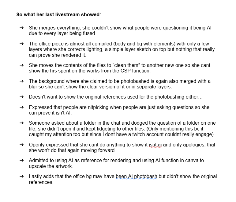 d_killer1111's tweet photo. Well I watched the stream and it was a nothing burger basically, but I made a summary for the ones that couldnt join. 

My opinion, nothing was showed that proves it isn't AI so it reaffirms to me that they are AI overpaints. https://t.co/7493T7INSc