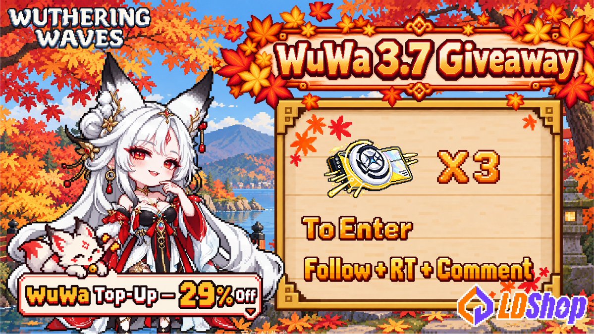 LDShop_Official's tweet photo. 🍁 Hsin is here — and so is our WuWa giveaway!

🎁 3 winners will each get a Lunite Subscription!

How to enter:
✨ Follow @LDShop_Official 
🔁 RT this post
💬 Drop a comment or anything about WuWa

😍Bonus entry: Join our Discord to increase your chances of winning👉 https://t.co/V1ZlDF7zpT

⏰ Ends Oct. 6, 2026

Good luck with your pulls! 🦊✨

#wutheringwaves #wuwa #giveaway #LDShop