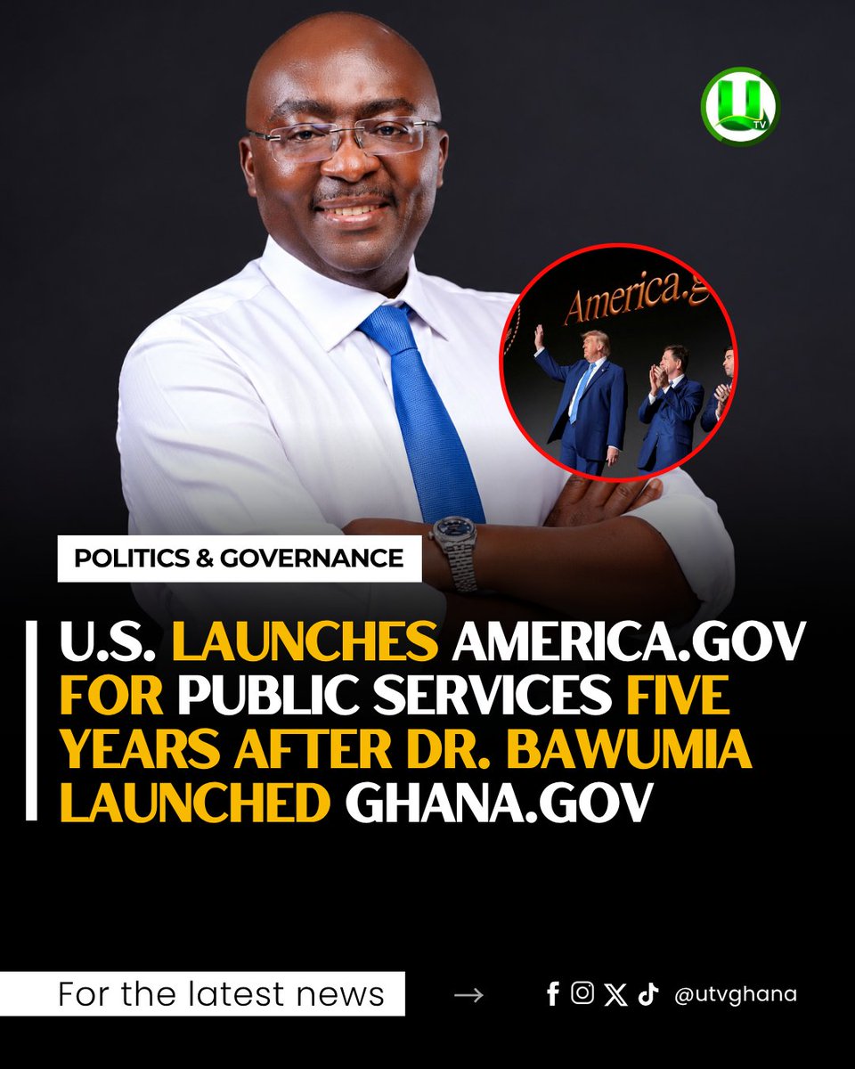 utvghana's tweet photo. The United States government has launched https://t.co/2K44XvTxLf, a consolidated digital platform designed to give Americans easier access to government information and public services, five years after Ghana launched https://t.co/Po3USETcfP under the leadership of then-Vice President Dr. Mahamudu Bawumia.

#UTVGhana