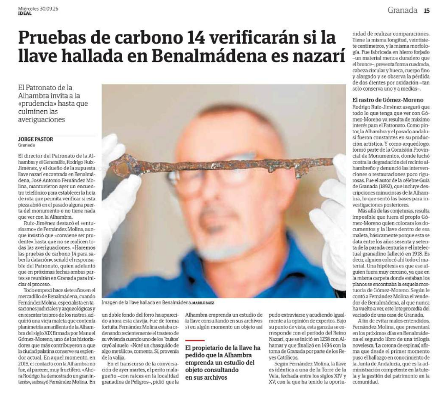 Arturodelp's tweet photo. 🟢 #PrensaImpresa | «Pruebas de carbono 14 verificarán si la llave hallada en Benalmádena es nazarí»
A propósito, el C-14 no sirve para fechar el metal en sí mismo, porque el método mide la cantidad de carbono-14 residual en materia orgánica que alguna vez estuvo viva. 🙄 https://t.co/Xz9TNayZis