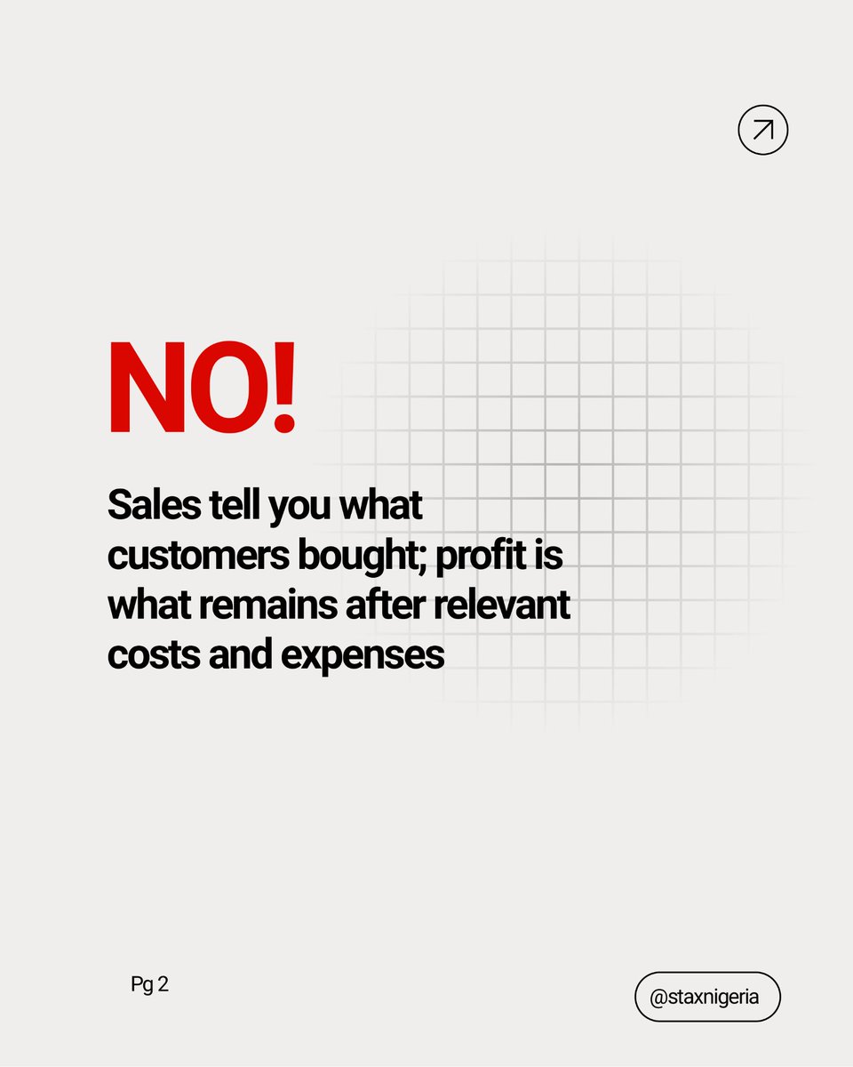 STAXNIGERIA's tweet photo. One of the easiest mistakes in business? Confusing revenue with profit.

₦500k in sales doesn’t mean ₦500k in your pocket.

👇Let's break it down for you,Swipe. https://t.co/MHeW1dD9tN