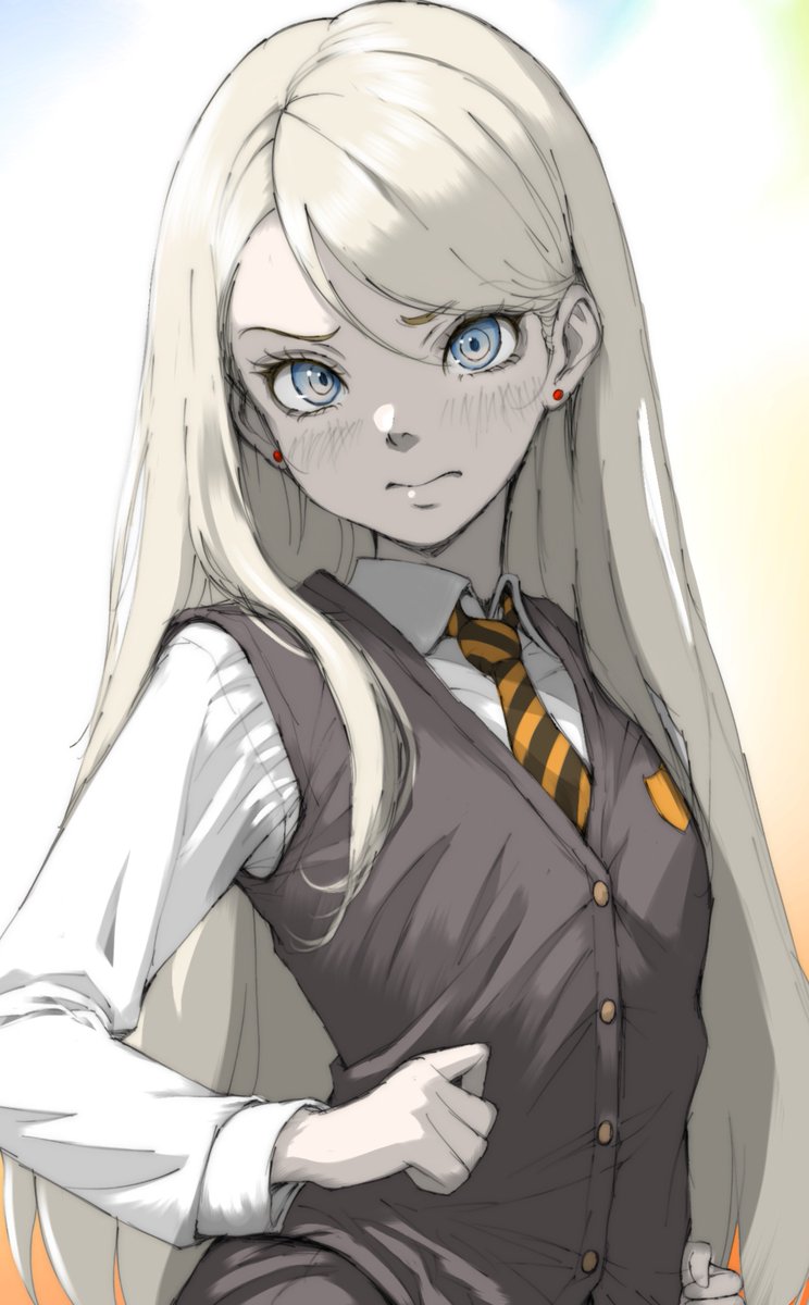 meso_yan's tweet photo. ドラコ・マルフォイの美少女化が海外ツイッタラーの間で流行ってると聞いて描いてた。Malfoidというらしいぞ。そういえばホグワーツって中間着あったっけ？(適当)
お嬢様になったら「おっ、覚えてなさいポッター！！」とか言うんだろうな。 https://t.co/H8LpHdxy1e