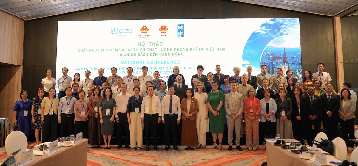 WHOVietnam's tweet photo. From evidence to policies, to actions, tackling air pollution requires coordination and collaboration across sectors and communities.

Yesterday, Government agencies, scientists, researchers, development partners and international experts came together at the Second National Conference on Air pollution, with the theme this year of Combating Air Pollution and Improving Air Quality in Viet Nam: Turning Policy into Action”

Speaking at the conference, alongside UNDP Resident Representative Ramla Khalidi, WHO Representative in Viet Nam Dr Angela Pratt highlighted that Viet Nam has stronger policies, clearer targets and greater momentum than ever before. They are supported by new technologies that are creating opportunities to better identify pollution sources, improve forecasting and support targeted action.

“Progress is possible – and within a relatively short space of time,” Dr Pratt said,

With experiences and insights shared from experts from Viet Nam and other countries, as well as WHO’s Asia-Pacific Centre for Environment and Health in the Western Pacific Region (ACE), Dr Pratt reaffirmed WHO’s commitment to working with the Government and partners to support bluer skies, cleaner air and a healthier Viet Nam.

The conference was jointly organized by the Ministry of Agriculture and Environment, the Ministry of Health, UNDP and WHO with much appreciated support provided through the partnership between the WHO Foundation and the Prudence Foundation, and the support from the Clean Air Fund and Clean Air Asia, which contributed to making this event possible.