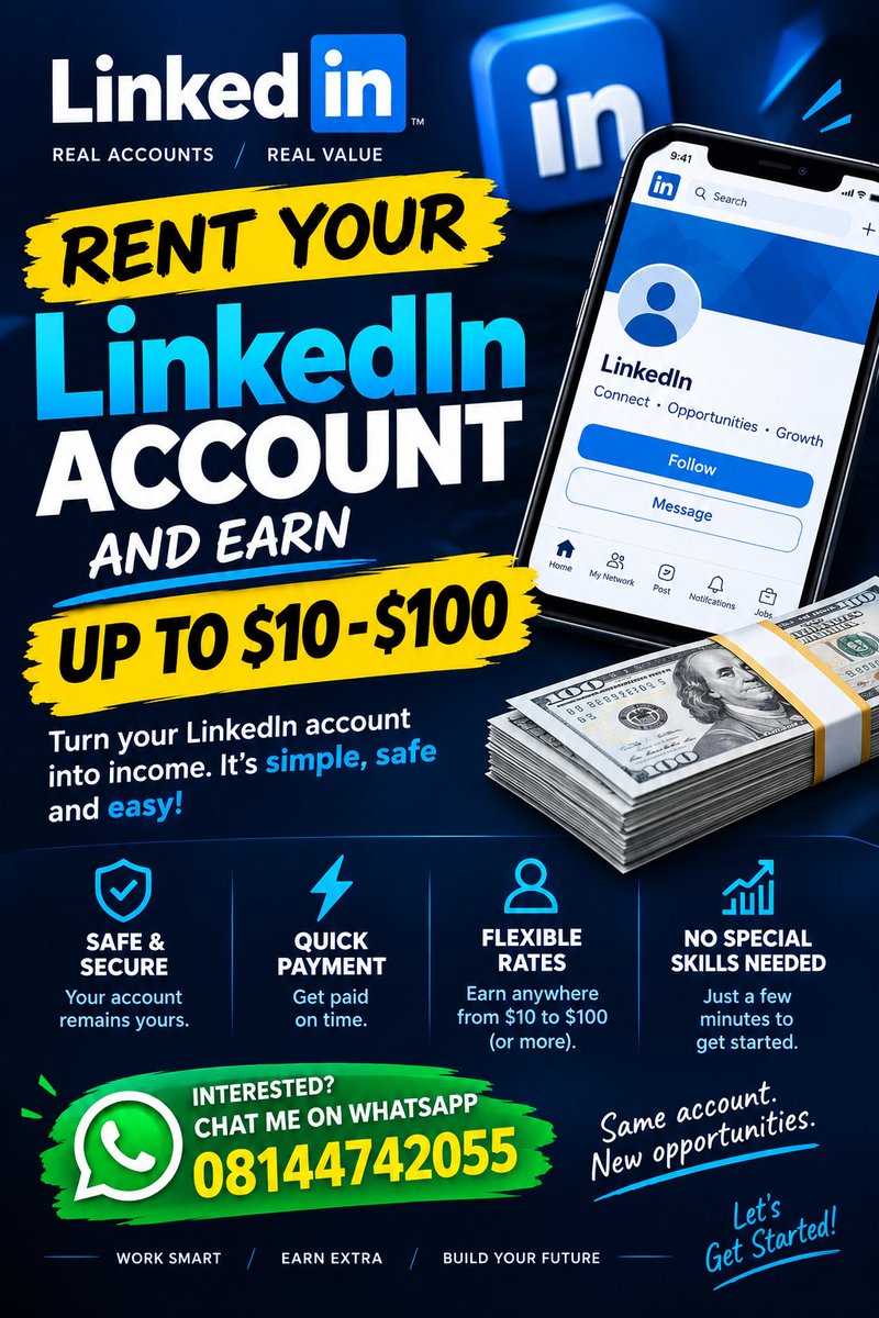 TalksTitian's tweet photo. 🔥 DON’T JUST HAVE A LINKEDIN ACCOUNT — MONETIZE IT! 💵
Earn $10–$100 by renting your account. WhatsApp: 08144742055 📲 https://t.co/YMnFUMEA18