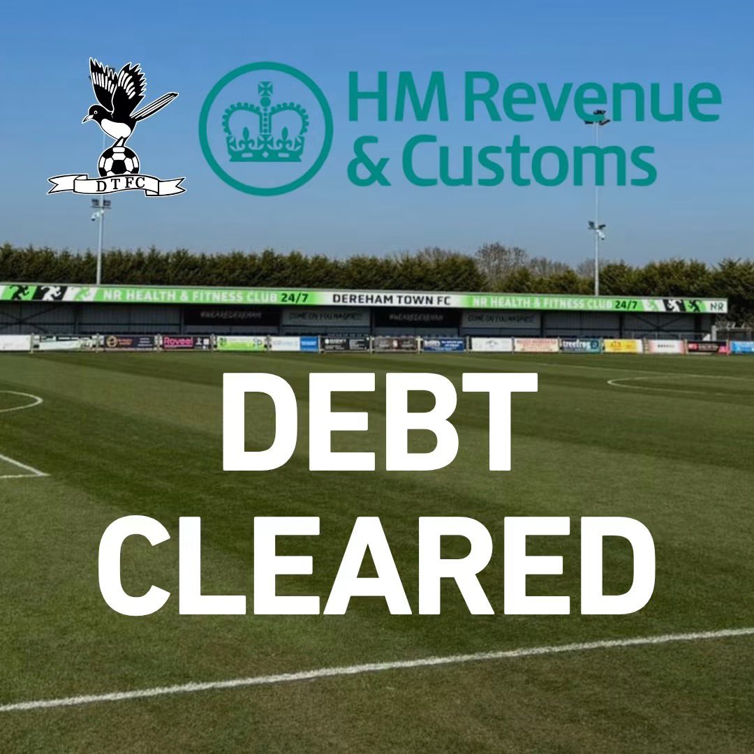 DerehamTown's tweet photo. Finances 📈
The Club is proud to announce that the inherited debt, which was significant, with HMRC has now been cleared in full, along with all interest and penalties ☑️
For more on this:
https://t.co/YUqS5Oh0Tz
#WeAreDereham #hmrc #repaydebts #grassroots https://t.co/RFDOTUqbc9
