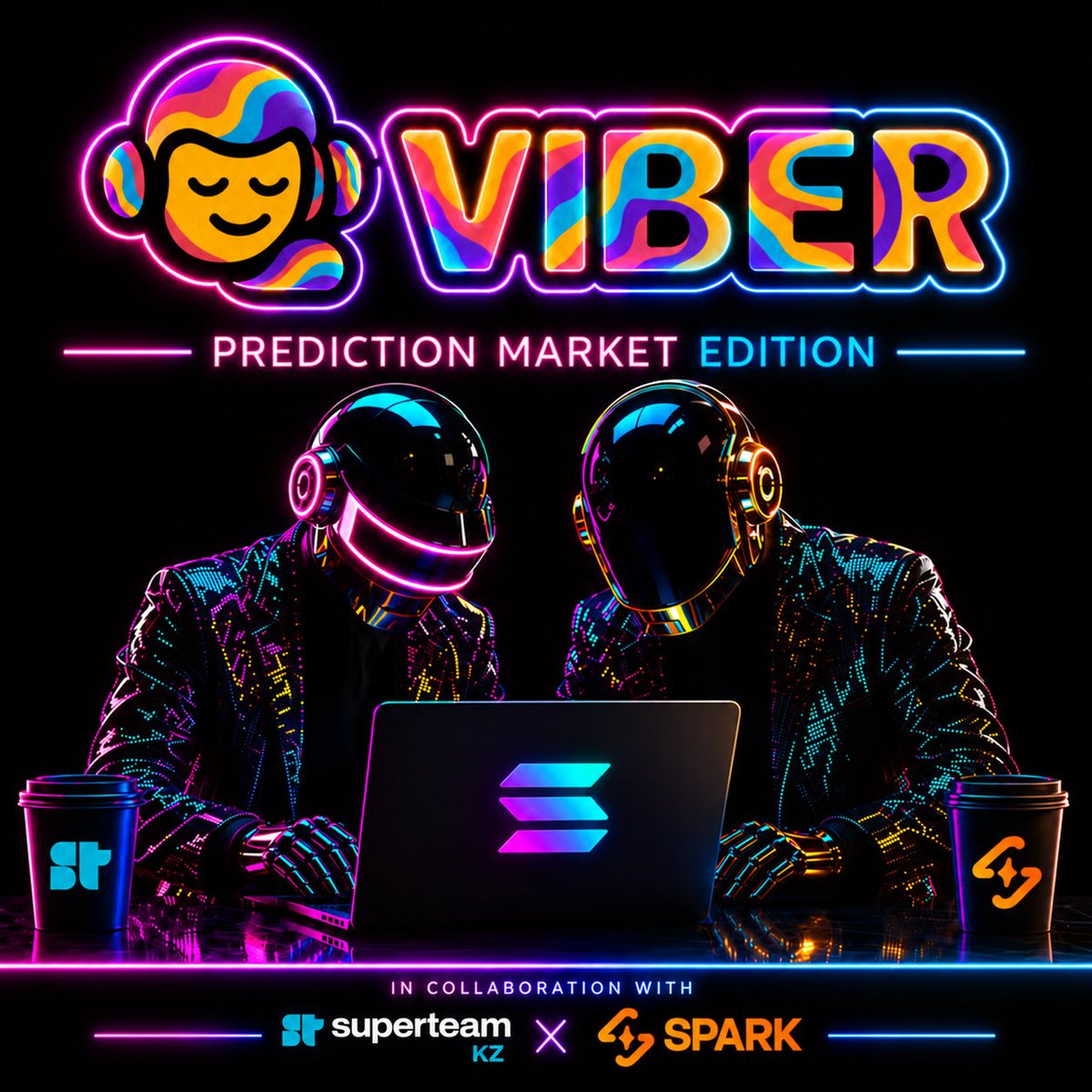 JustSparkIdeas's tweet photo. Tonight in Astana 🇰🇿 : @viberventures  Prediction Market Edition.

We're co-hosting with @SuperteamKZ at Network School. Teams of two, formed on the spot. One hour to vibe-code an app on prediction markets. One minute to pitch. $500 to the winners.

The base layer is @Predict_PM_AMM : Paradigm's pm-AMM, open source and live on Solana mainnet. 

A TypeScript SDK, a CLAUDE.md, and a program that already works, so an agent can ship a working market in one session.

No slides. Just build.